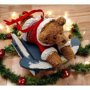 Kurt S Adler Holly Bearies Christmas Tree Ornament Sledding Santa Bear